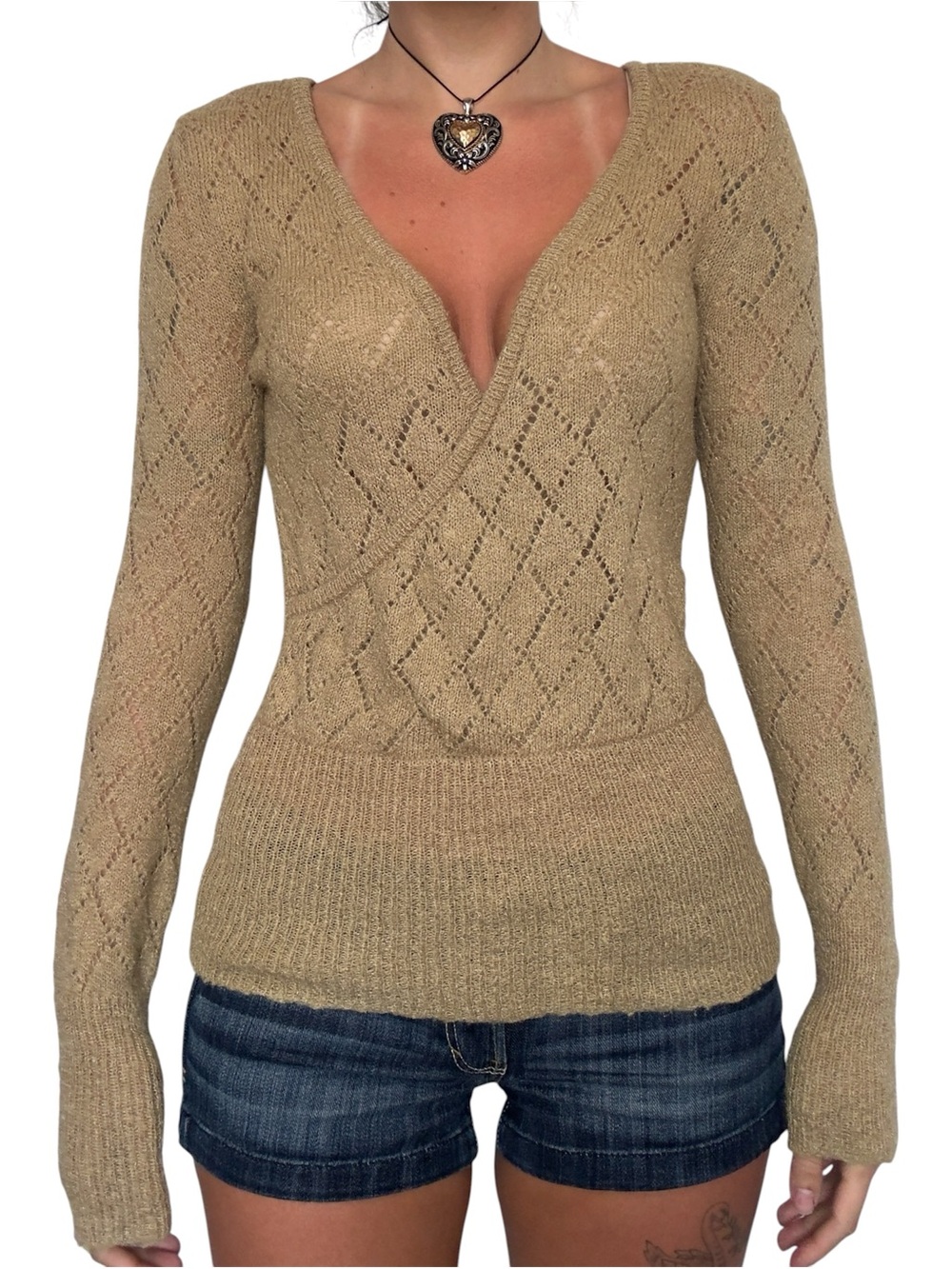 Y2K Women’s Wrap-Style Knit Sweater in Camel